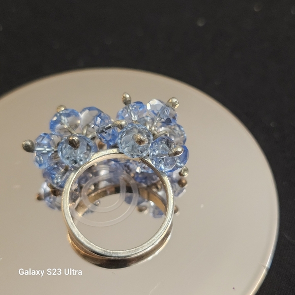 Blue Swarovski Bead Cluster Ring in Silver - Picture 6 of 7